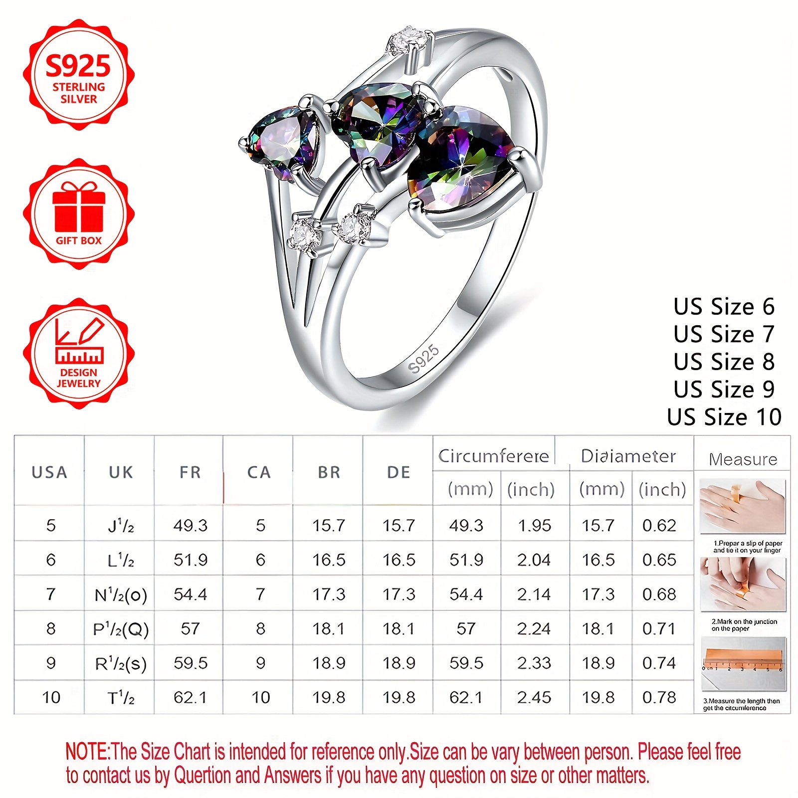 S925 Silver Love Rainbow Zirconia Ring Hypoallergenic Women's Jewelry